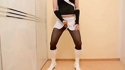 Me Crossdressing In Pantyhose Wanking My Cock With C